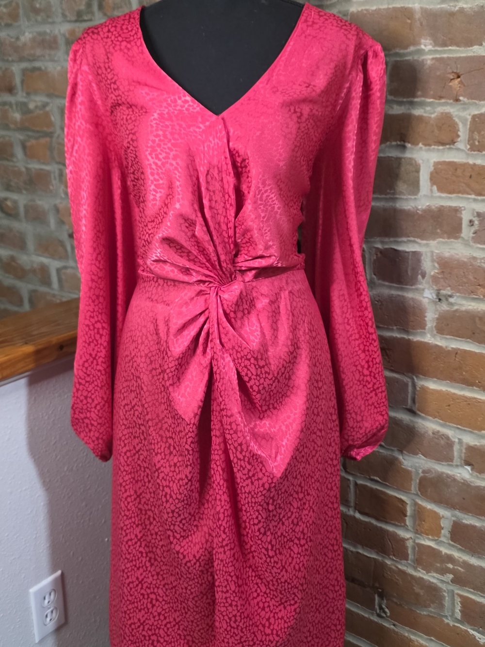INC International Concepts Hot RED Twist-Front Long Sleeve Dress